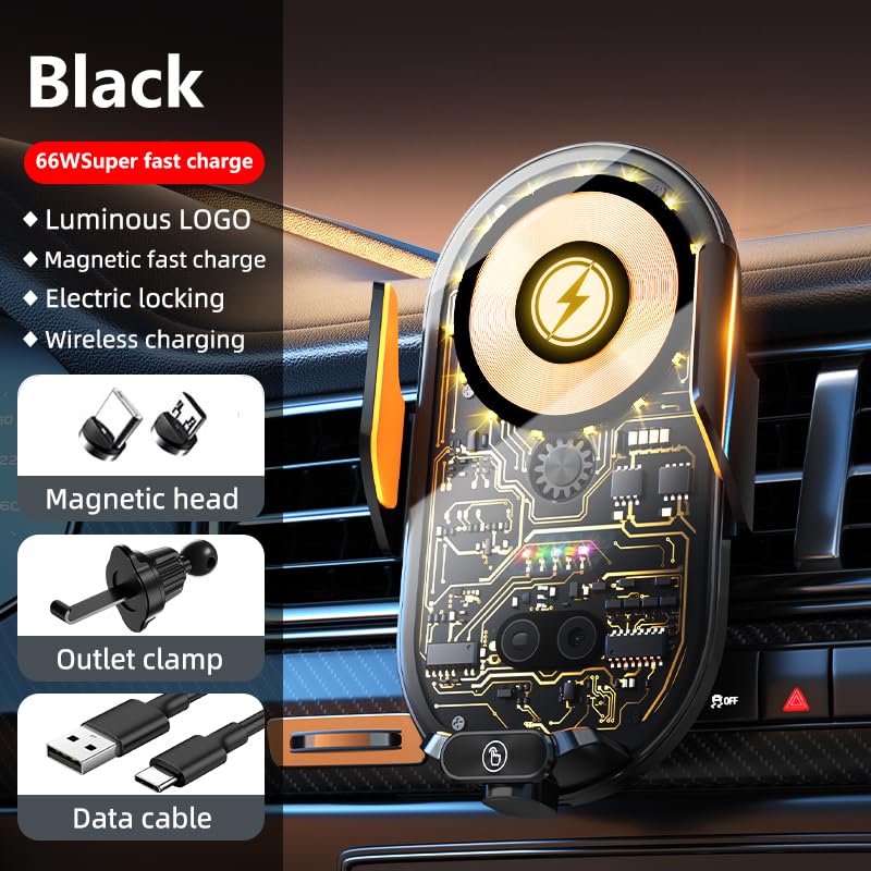 66W Super Fast Car Wireless Charger, Advanced Car Phone Holder When The Phone is Close to or Touched by a Finger, The Mount Will Automatically Open. Widely Applicable, 15W Wireless Charger Function.