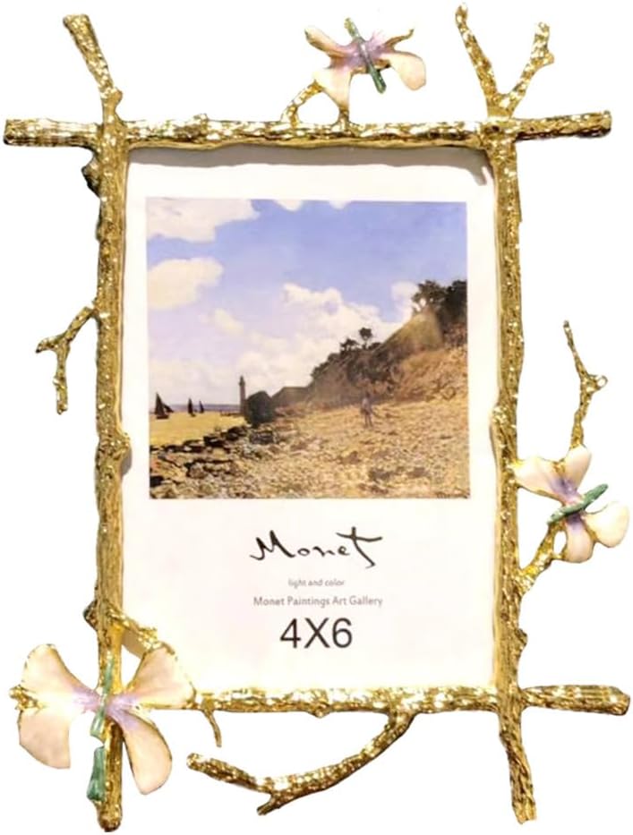 YONGYAN Golden Branch Butterfly 4x6 Inch Picture Frame Home Decoration Family Metal Photo Frame Tabletop Display