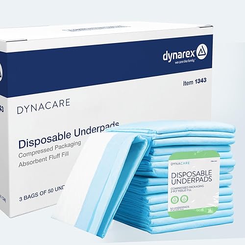 Dynarex 1343 - Almohadilla desechable para incontinencia de grado médico para proteger la sábana y el colchón, 23 x 36 pulgadas, 1.59 oz, paquete de
