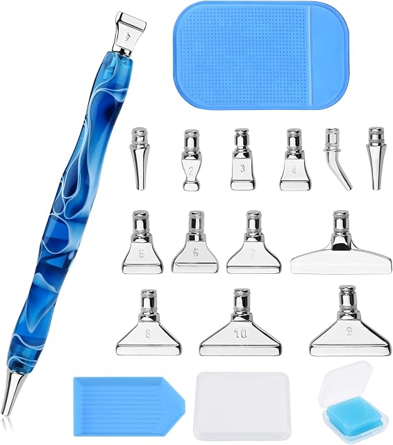Gukasxi Diamond Painting Pen Kits, 13 Pieces Stainless Steel Drill Pen Tips with 6 Clays, Metal Pen Tip for Diamond Painting Pen, Diamond Craft and Nail Art, 5d Diamond Painting Tools for DIY Craft