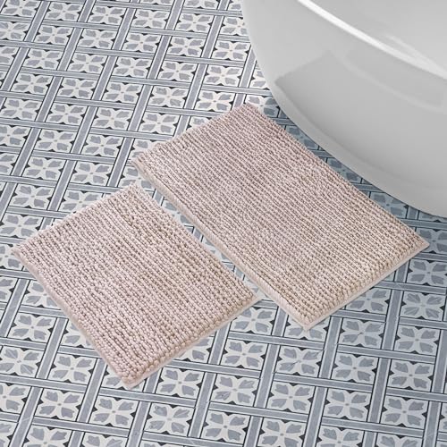 Laura Ashley Butter Chenille Bath Rug, Absorbent Shaggy Bathroom Mat, Non Slip Plush Carpet Rugs for Tub and Sink - 2 Piece (17