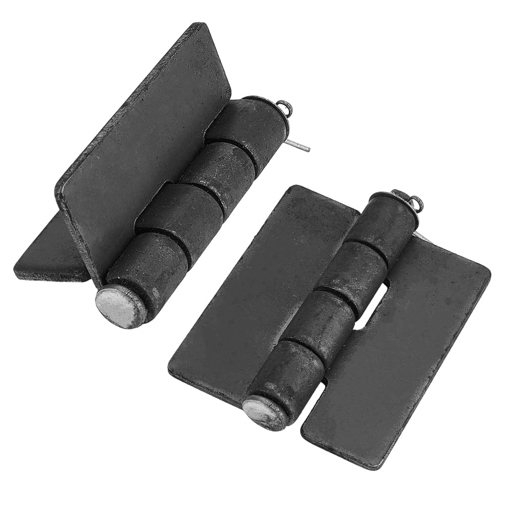 AHANDMAKER 2Pcs Heavy Duty Weldable Hinges, Long Lasting Solid Iron Replacement Hinge Black Metal Weld On Hinges for Heavy Trailer Ramp Driveway Gates Farm Garage Doors, 3.68x2.89 Inches