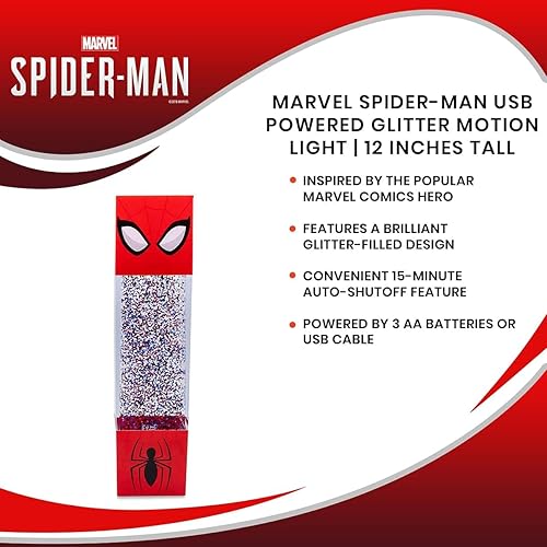 Miniatura 6 de Marvel Spider-Man - Lámpara de movimiento con purpurina alimentada por USB, lámpara de mesa de noche para dormitorio, escritorio, sala de estar,
