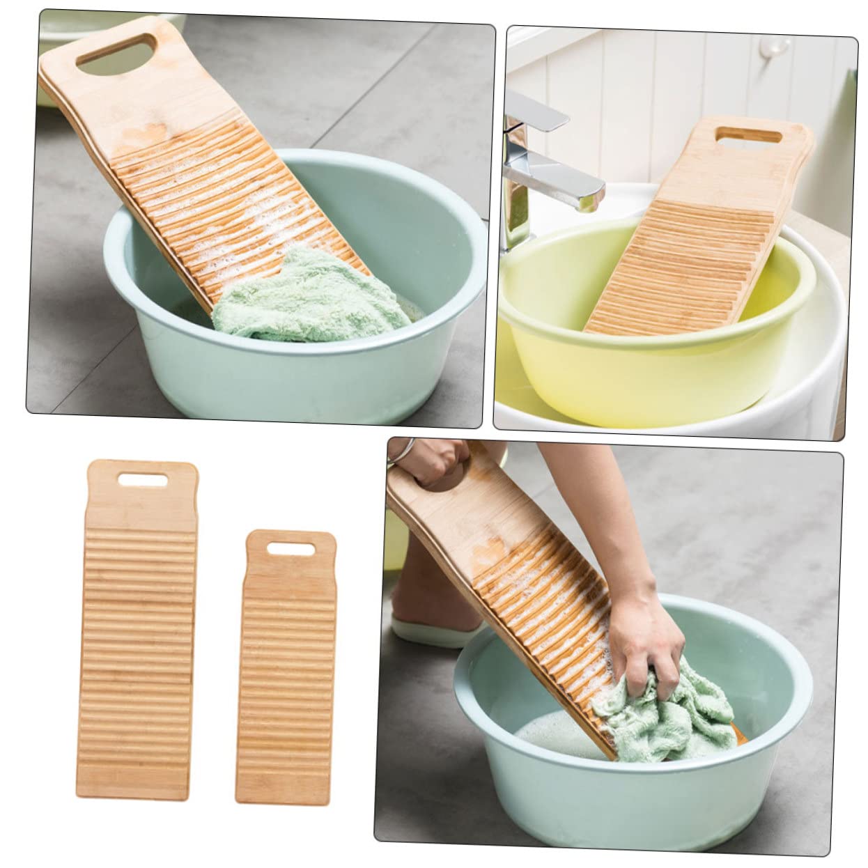 2 Stück Bambus Waschbrett für Zuhause und Reise, Beige