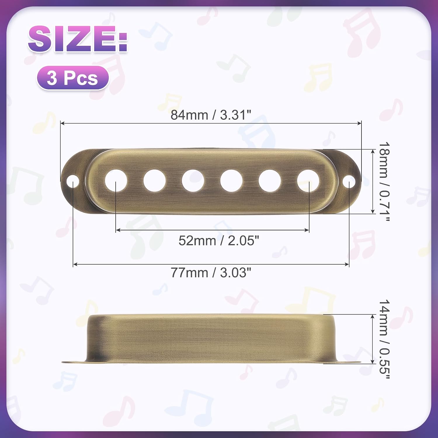 MECCANIXITY 3 Pcs Single Coil Guitar Pickup Covers, 52mm Pole Spacing Brass Opened Pickup Set Electric Guitar Accessories Replacement Part for ST Series, Blue Bronze