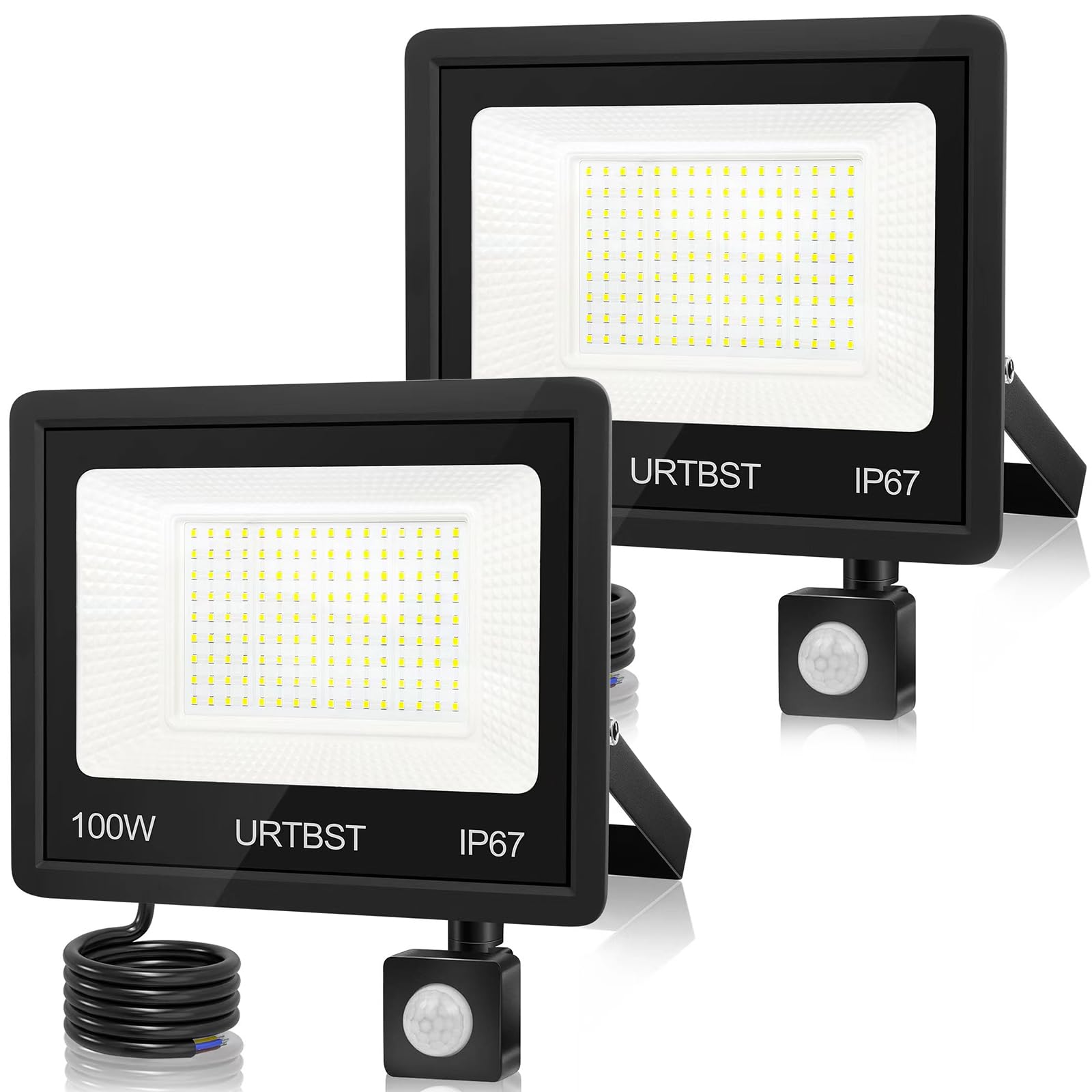 LED Strahler mit Bewegungsmelder Außen,100W 10000LM LED Strahler Außen,LED Fluter IP67 Wasserdichte,LED Scheinwerfer 7000K Kaltweiß Superhell Aussenstrahler für Garten,Innenhöfe,Hof (2 Stück)
