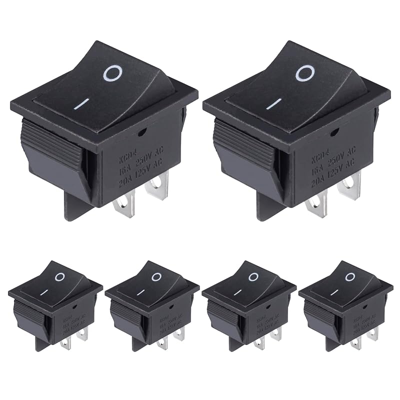 Interruptor basculante VEXUNGA KCD4 4 pinos DPST ON-OFF preto 20 A – Pacote com 6 unidades