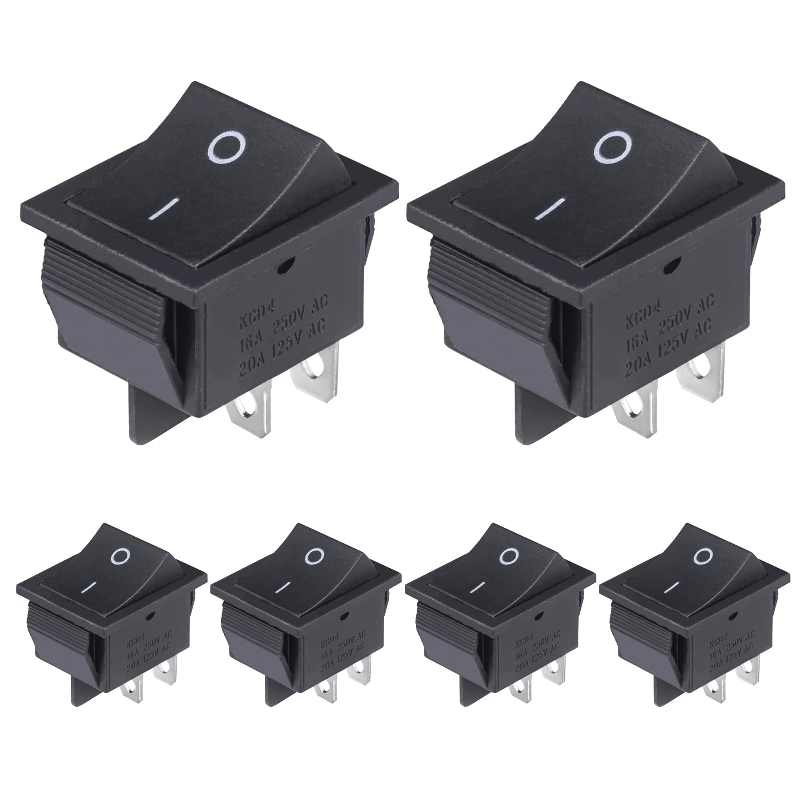 VEXUNGA Interruptor Basculante 16A 250VAC 20A 125VAC Interruptores Conmutador 2Posiciones 4Pines ON-OFF DPST Pulsador Negro (Paquete de 6)