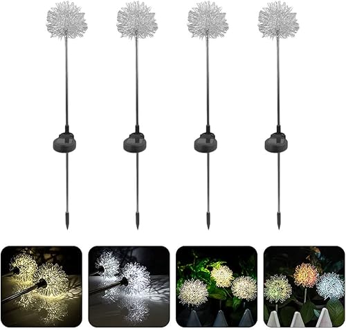 Miniatura 8 de YARDWE 4 luces solares de jardín de diente de león, luz solar de paisaje de acero inoxidable, luz de tierra de resina impermeable, focos solares de