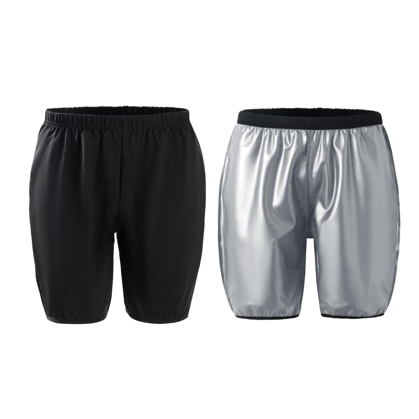 GENEMEN Sauna Shorts for Men Casual Loose Fit SweatShorts Gym Workout Shorts Elastic Bottoms (Black Shorts-Silver Inner, XXL)