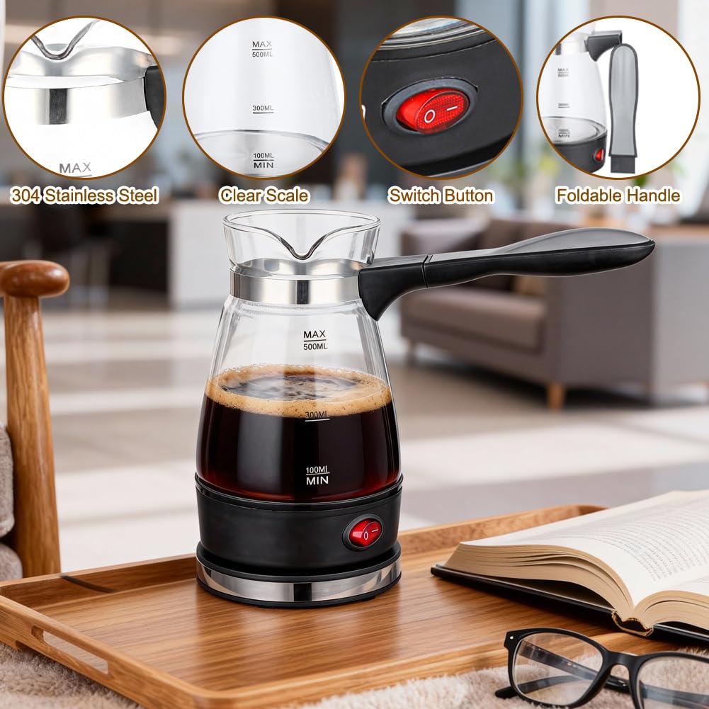Caffettiera elettrica turca da 500 ml, caffettiera elettrica turca, caffettiera per caffè espresso, caffettiera elettrica turca per casa, ufficio