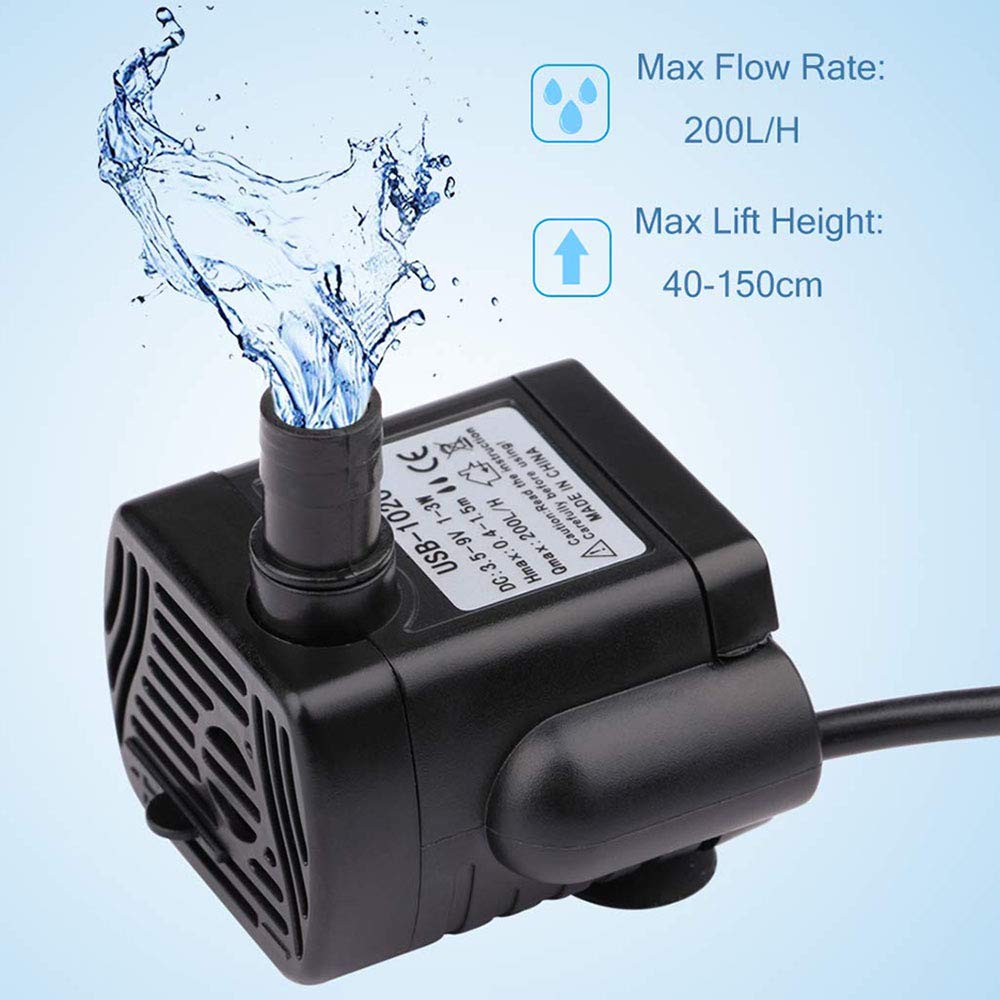 DGZZI - Bomba sumergible USB de 3 W USB-1020 DC3.5 V-9 V Mini bomba de agua sumergible para pecera acuario estanque