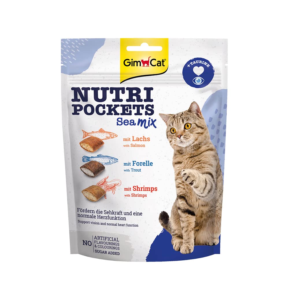 GimCat Nutri Pockets Sea Mix - Snack croccante per gatti con ripieno cremoso e ingredienti funzionali - 1 sacchetto (1 x 150 g)