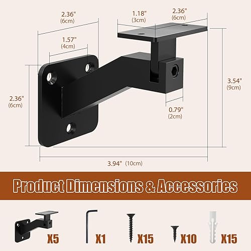 Miniatura 5 de Gyykzz Soportes de pasamanos ajustables para escaleras de interior, paquete de 5 soportes negros para barandillas de escalera de escalera, soportes