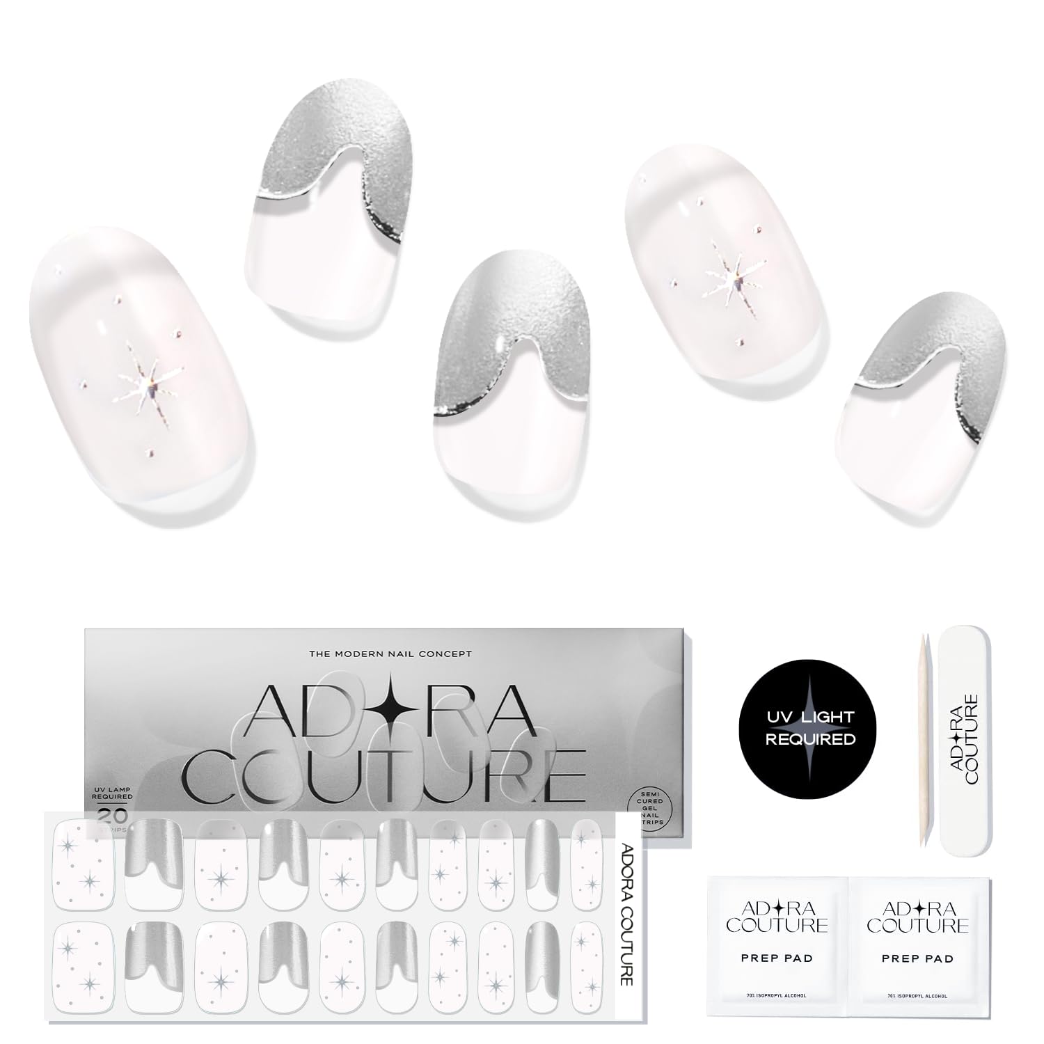 Adora Couture Semi Cured Gel Nail Strips with 20 Pieces, Salon Quality Nail Wraps for Women, Pink Tarot UV Gel Nail Stickers| UV Light Required, Pink Prophecy