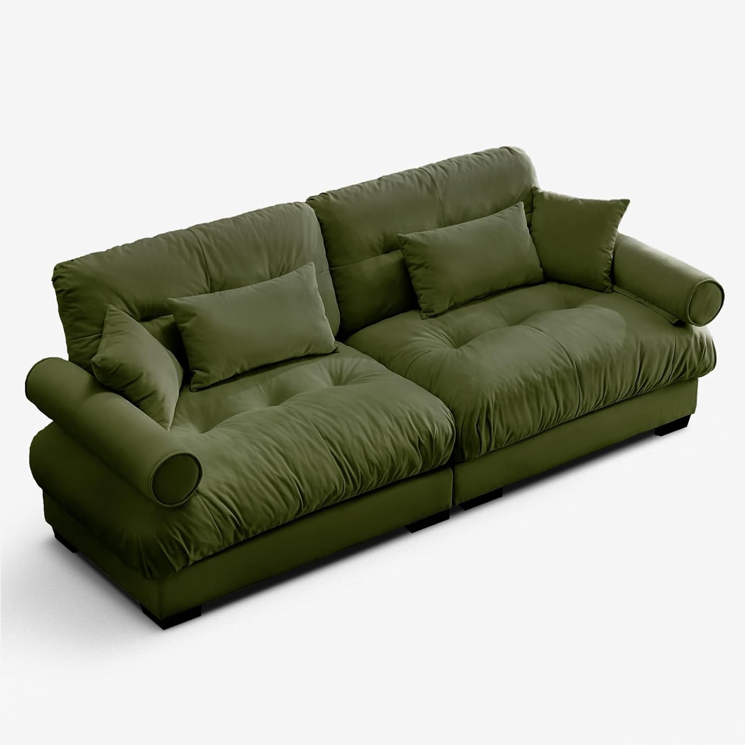 93.7" Oversized Modular Sectional Sofa 2-Seater Loveseat Cloud Couch with Pillows and Overthick Cushion for Living Room, Home Theater,Apartment,Velvet,Olive Green