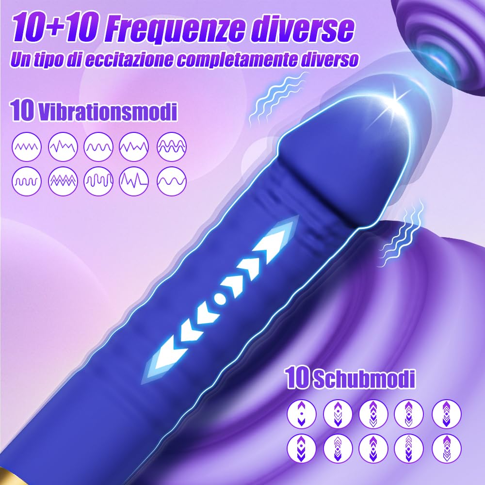 Dildo Vibratoreper Donna Professionale Giocattolo Sessuale a Mani libere Sex Toys 10 Modalità di Spinta e Vibrazione Adatto per la Stimolazione Punto G del Clitoride Anale Ventosa Rimovibile
