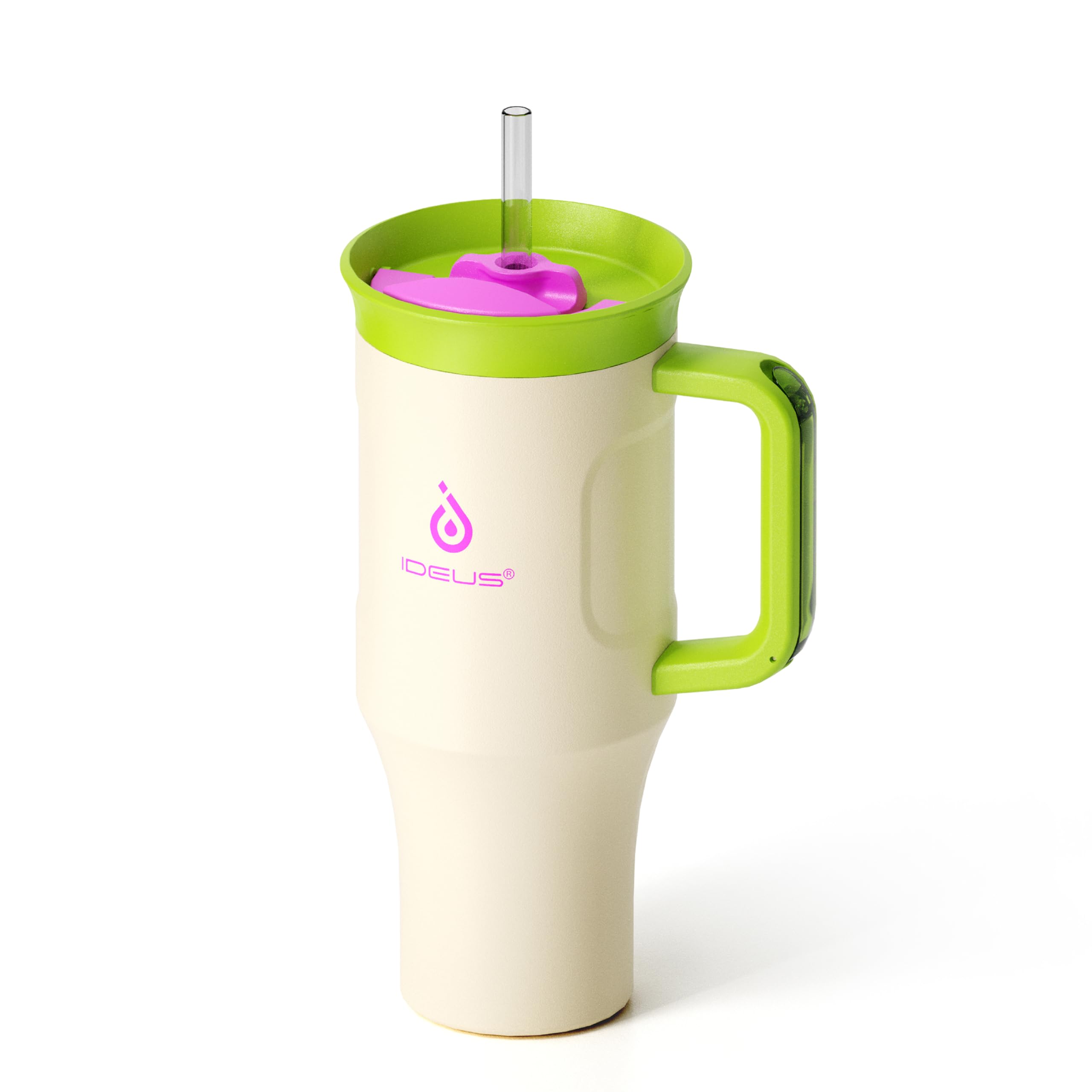 32 oz Tumbler with Handle and Straw, Cream White