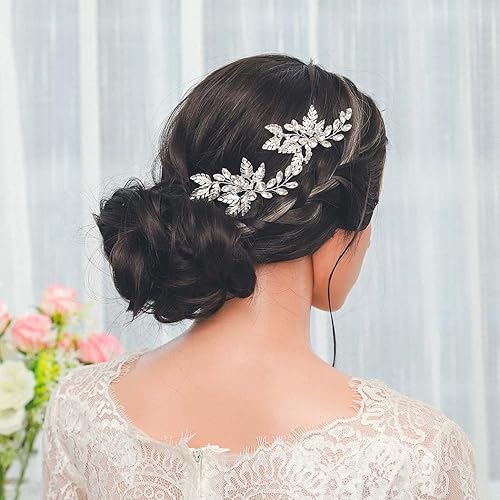 Miniatura 6 de Flatser Pinzas de pelo de boda con diamantes de imitación plateados para novia piezas de cabello para mujer paquete de 2