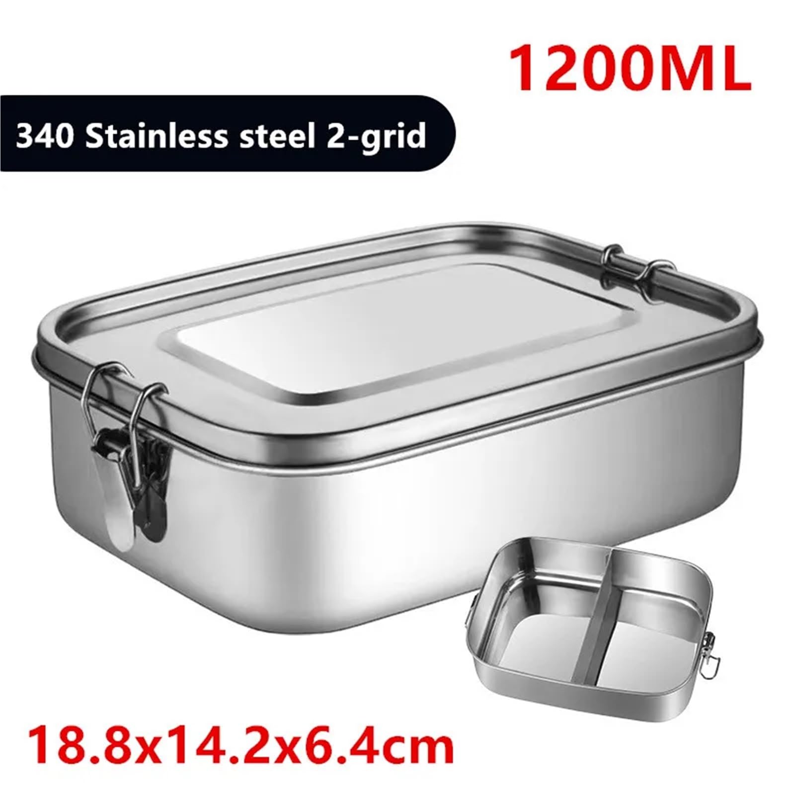 Fiambrera de acero inoxidable 304 con 1/2/3 rejillas, contenedor for alimentos, caja bento, compartimento for guardar refrigerios, fiambrera, utensilios cocina Meal Prep Containers(1200ML 2 Gird)