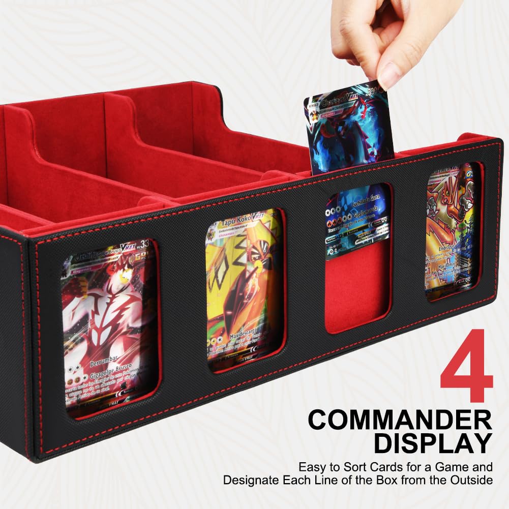 Aolso Commander Deck Box per MTG,Scatola Magnetica con 4 Supporti per Carte da Collezione, per 2400+Carte, Deck Case con 24 Divisori-Rosso