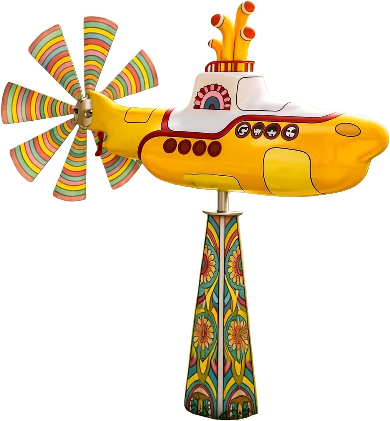 Outdoor Windmill Spinner, Submarine Metal Garden Stake Decor Yellow