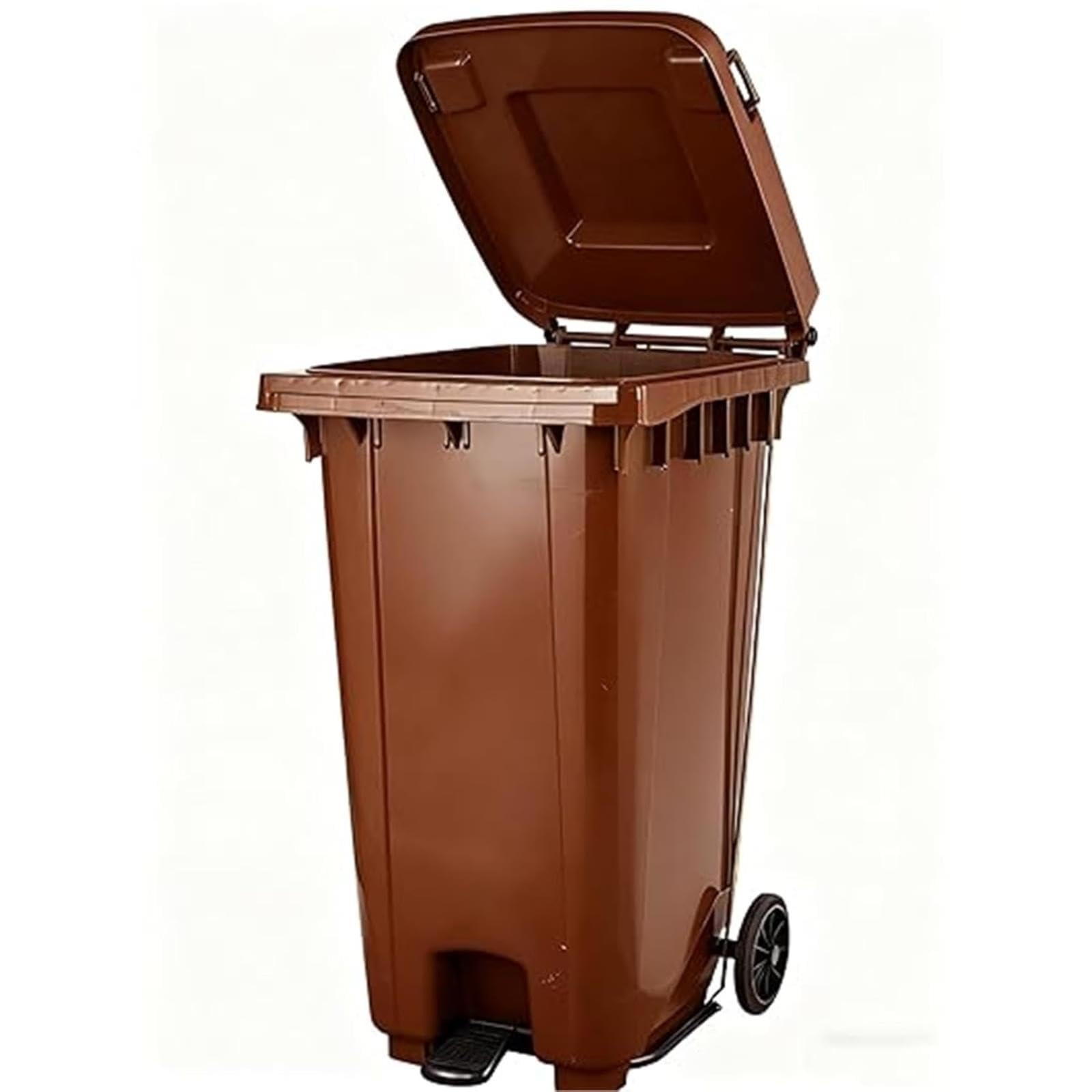 VITIWEDTY Heavy Duty Outdoor Trash Can, Wheeled Garbage Bin with Lid for Commercial and Residential Use (Brown 28 Gallon/100L)