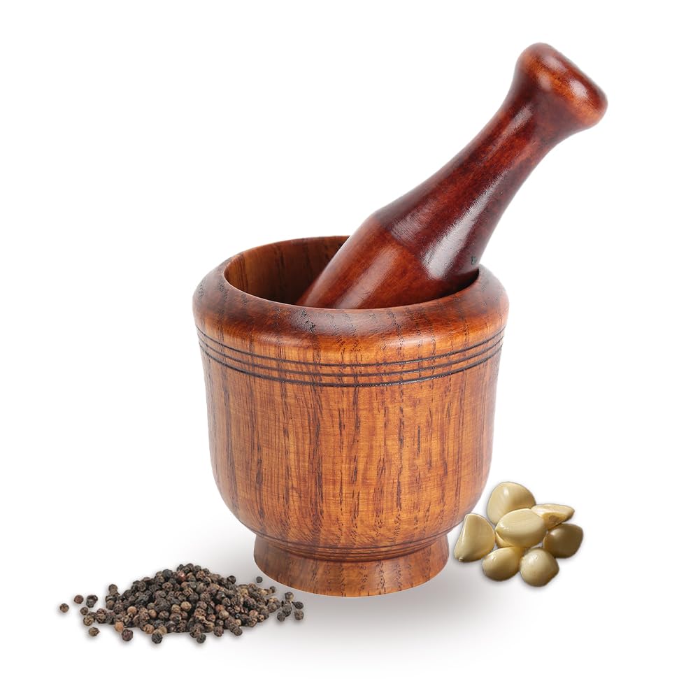Ciotola per Macinare In Legno,Set Mortaio e Pestello Utensile Cucina per Macinare Cibo Manuale Smerigliatrice per Aglio Noci Zenzero Erbe Ciotola per Schiacciare Spezie