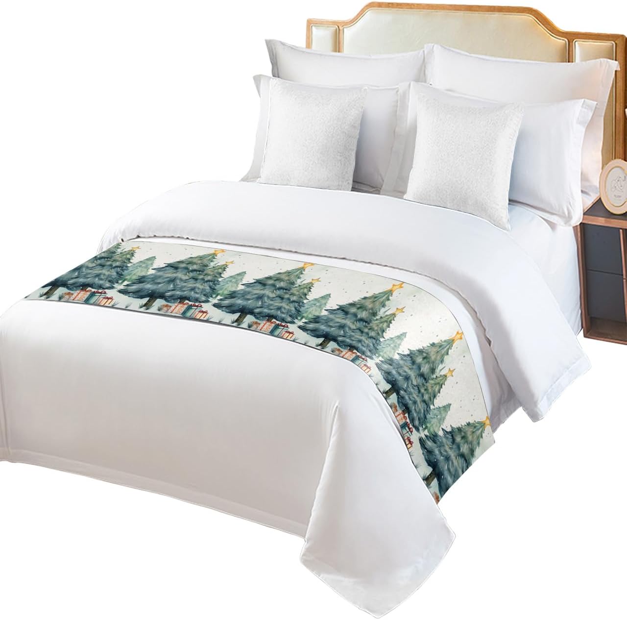 Teamery Bed Runners & Scarves, Merry Christmas Bed Runner, Bed Scarf Protector Decorative Accent Bedding Scarf for Hotels Homes and Guestrooms, 102 x 20 inches