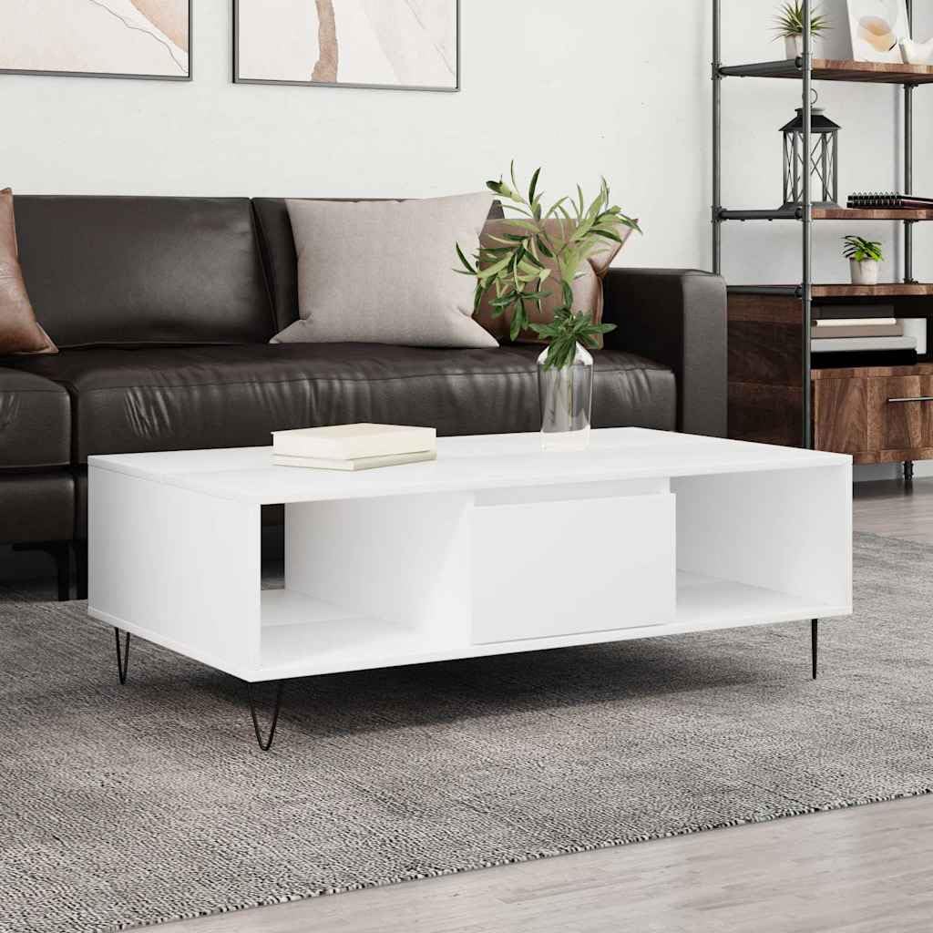 Table basse blanche en bois et fer, le meuble d'appoint stable pour optimiser votre salon