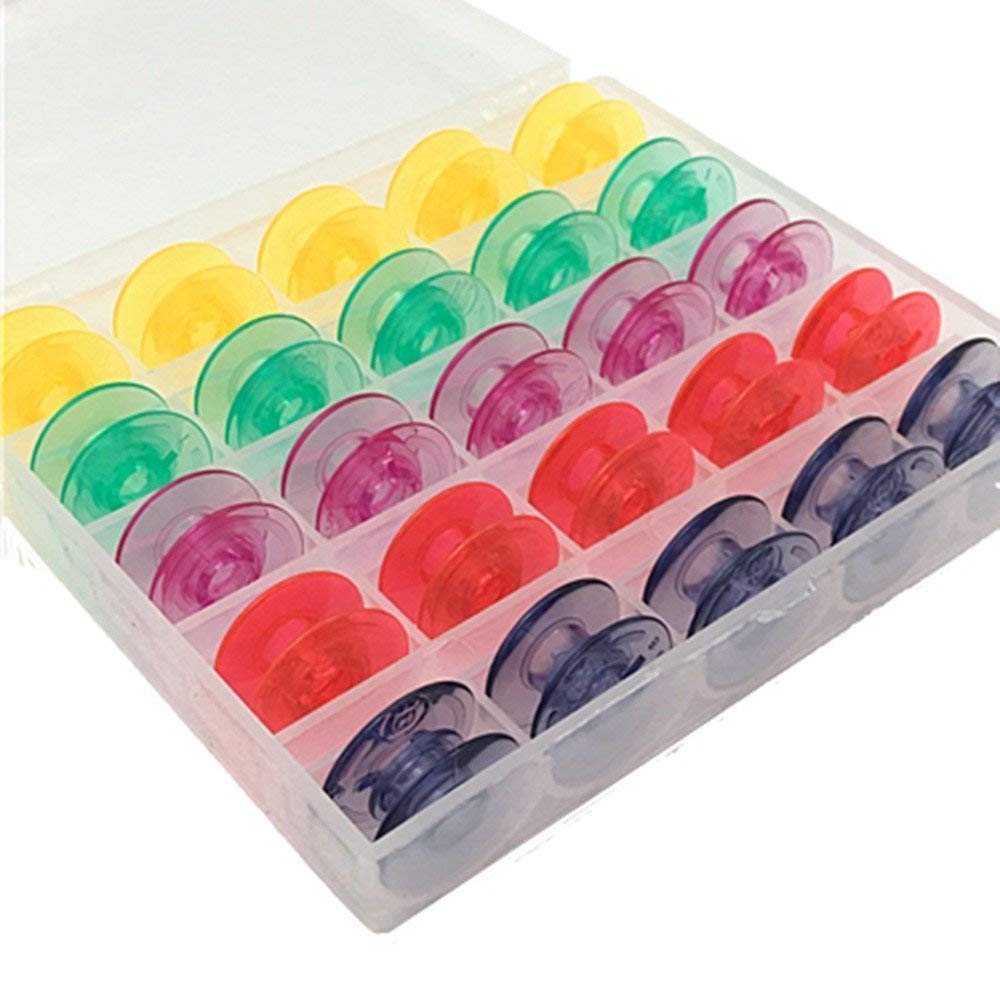 Lot De 25 Bobines Avec Boîte Rangement YEQIN Box Of 25 Green Spools For Viking Husqvarna Designer Platinum Lot 25 Bobines Plastique Transparent