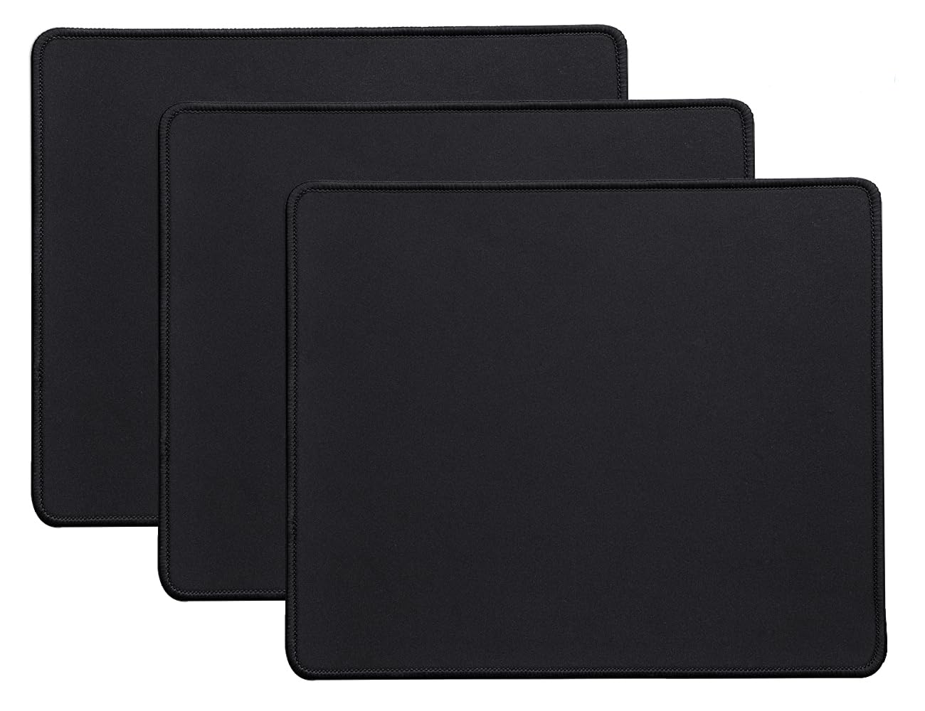 3 Pack Mouse Pads with Anti-fray Stitching, Premium-Textured & Washable Computer Mousepad with Non-Slip Rubber Base, Gaming Mouse Mat for Laptop Office Home 10.3 x 8.3 inches Black