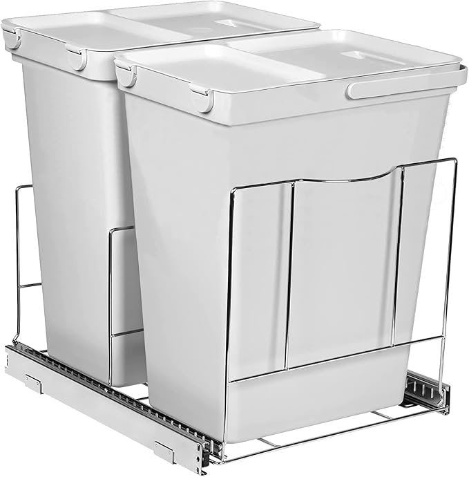 Pull Out Double Trash Can Under Heavy Duty Metal Sliding System with 5