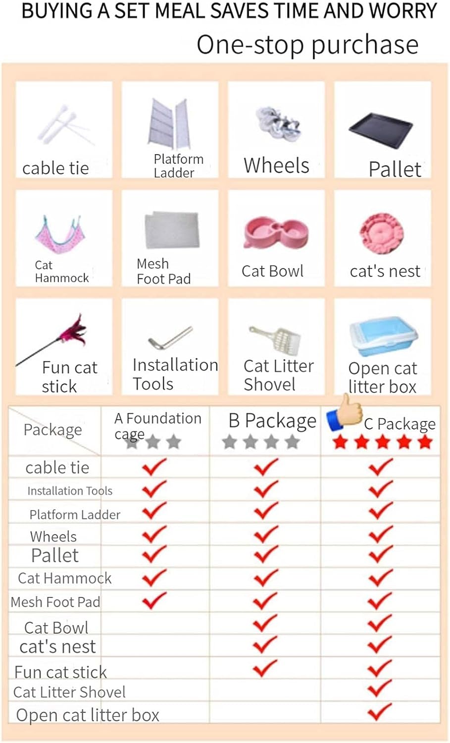 Cat Cages, Large Pet Bed, Extra Large Detachable Cat Enclosure and 360° Swivel Casters, Grid Foot Pads/B-Play Style/68 * 49*,A-Basic-78 * 55 * 100Cm