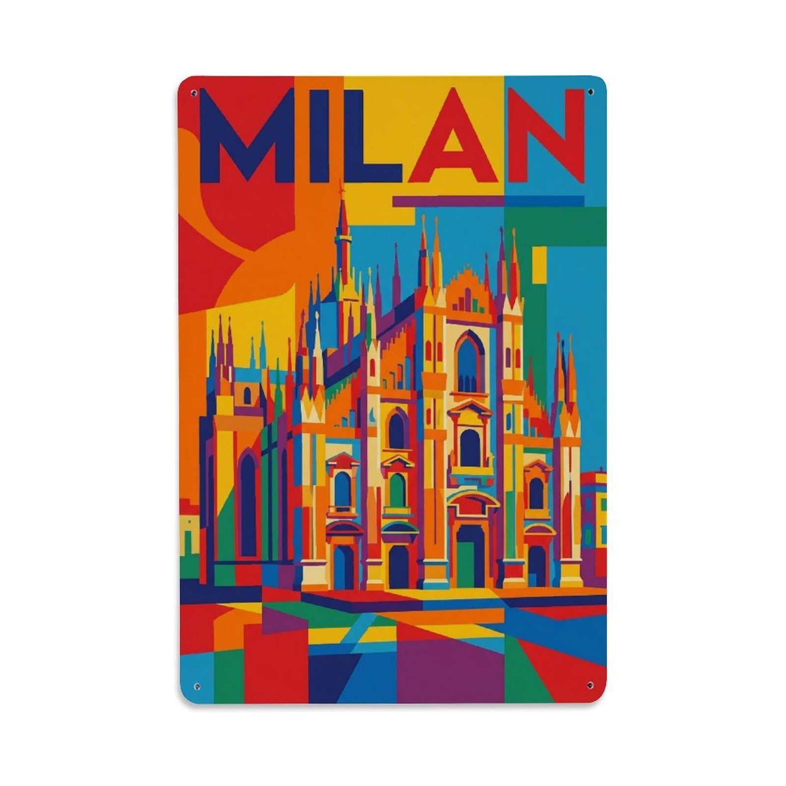 Olhnbad Style Cathedral Milan Italy Abstract City Travel Metal Tin Sign