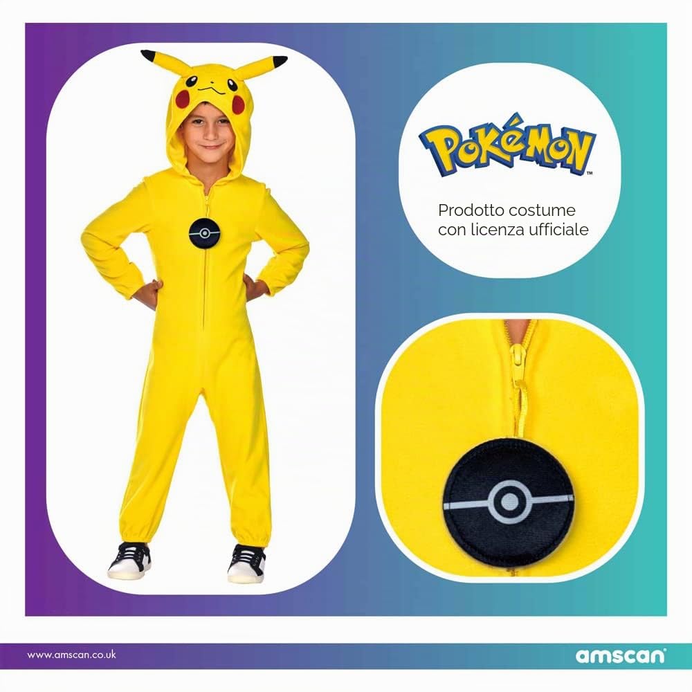 amscan Costume da Pikachu per bambini, unisex, con licenza ufficiale Pokemon