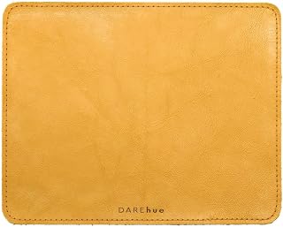 Full-Grain Leather Mouse Pad - Genuine Leather Mouse Mat with Non-Slip Backing, 3mm Thick, Smooth Mouse Glide, Desk Accessory for Office, Work & Gaming (Mustard Yellow, Small 9.8 x 7.9 in)