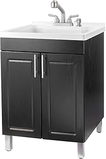 JS Jackson Supplies Black Utility Sink Vanity Cabinet with White Laundry Tub, Pull-Out Sprayer Faucet with Stainless Finish for Laundry Room, Mudroom, Basement