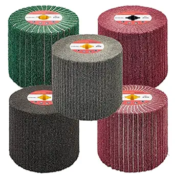 RENOTEC Non-Woven Wire Drawing Flap Wheel, 120x100mm, for Stainless Steel Satin Finishing and Metal Surface Treatment, Conditioning Drum Buffin for Burnishing Polishing Machine (240-600 Grit Set)