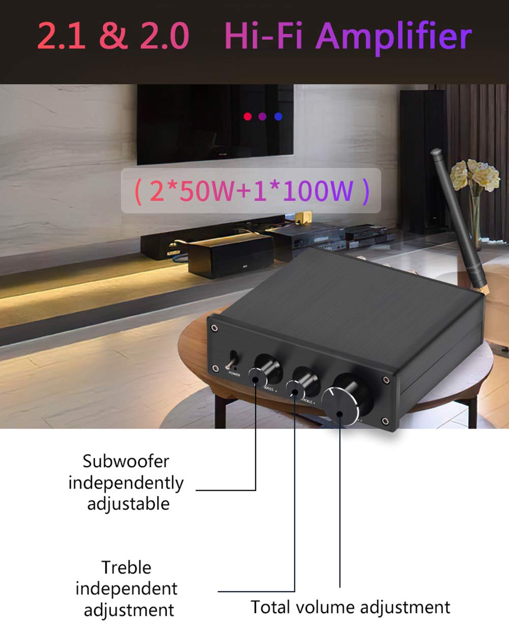 RSGK HiFi 2.1 Canales DAC Decodificación Bluetooth 5.0 Aptx Ll Amplificadores De Potencia Clase D TPA3116 Opcional Amplificador De Sonido Digital De Audio para El Hogar