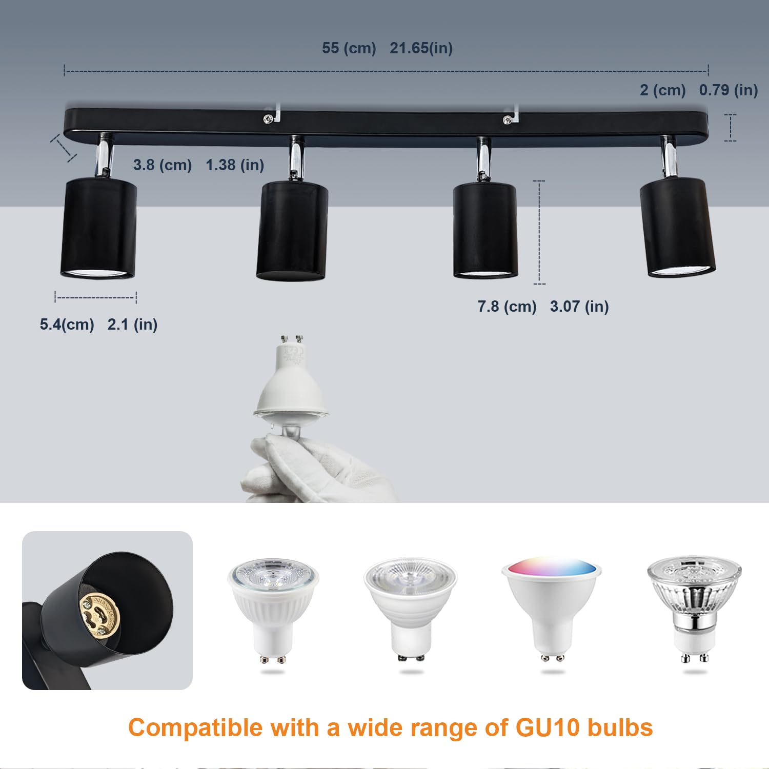 Faretti LED Soffitto Orientabili GU10, 5W Faretti Soffitto 4 Luce, Bianco Caldo 3000K Lampadario Faretti Nero, Lampada Faretti Soffitto per Soggiorno Camera da Letto Corridoio