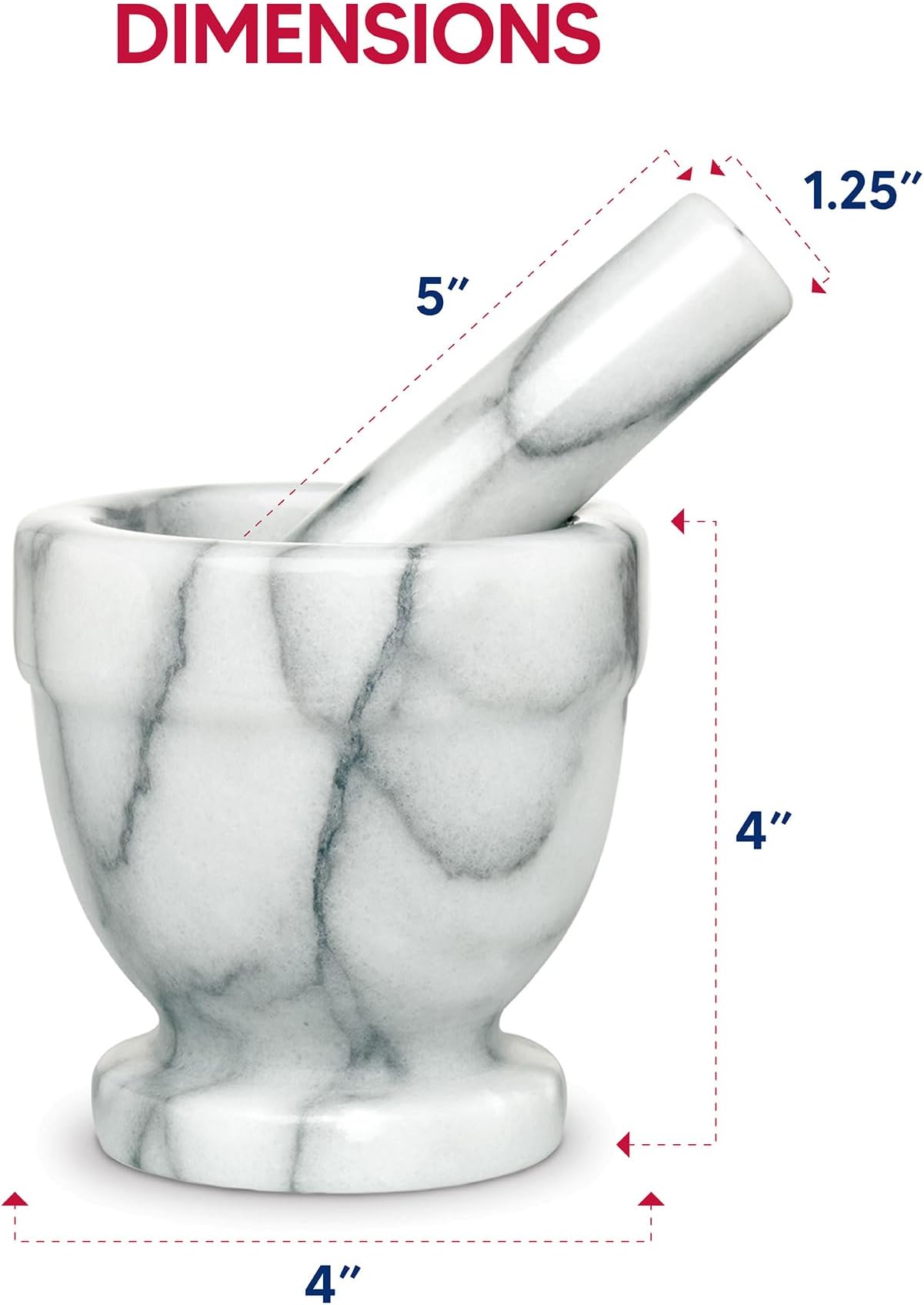 HIC Harold Import Co HIC Mortar and Pestle Set, 5.75-Inch, Tall, Marble