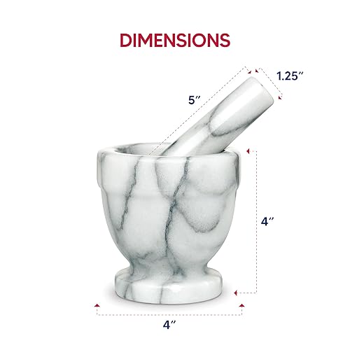 Miniatura 6 de HIC Mortero y pilón Trituradora de especias de Mármol sólido 4 X 25pulgadas Pie Blanco
