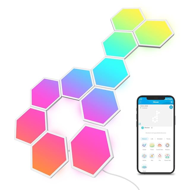 Govee Glide Hexa Light Panels RGBIC Hexagon LED Wall Lights Wi-Fi Smart Home Creative Wall Lights with Music