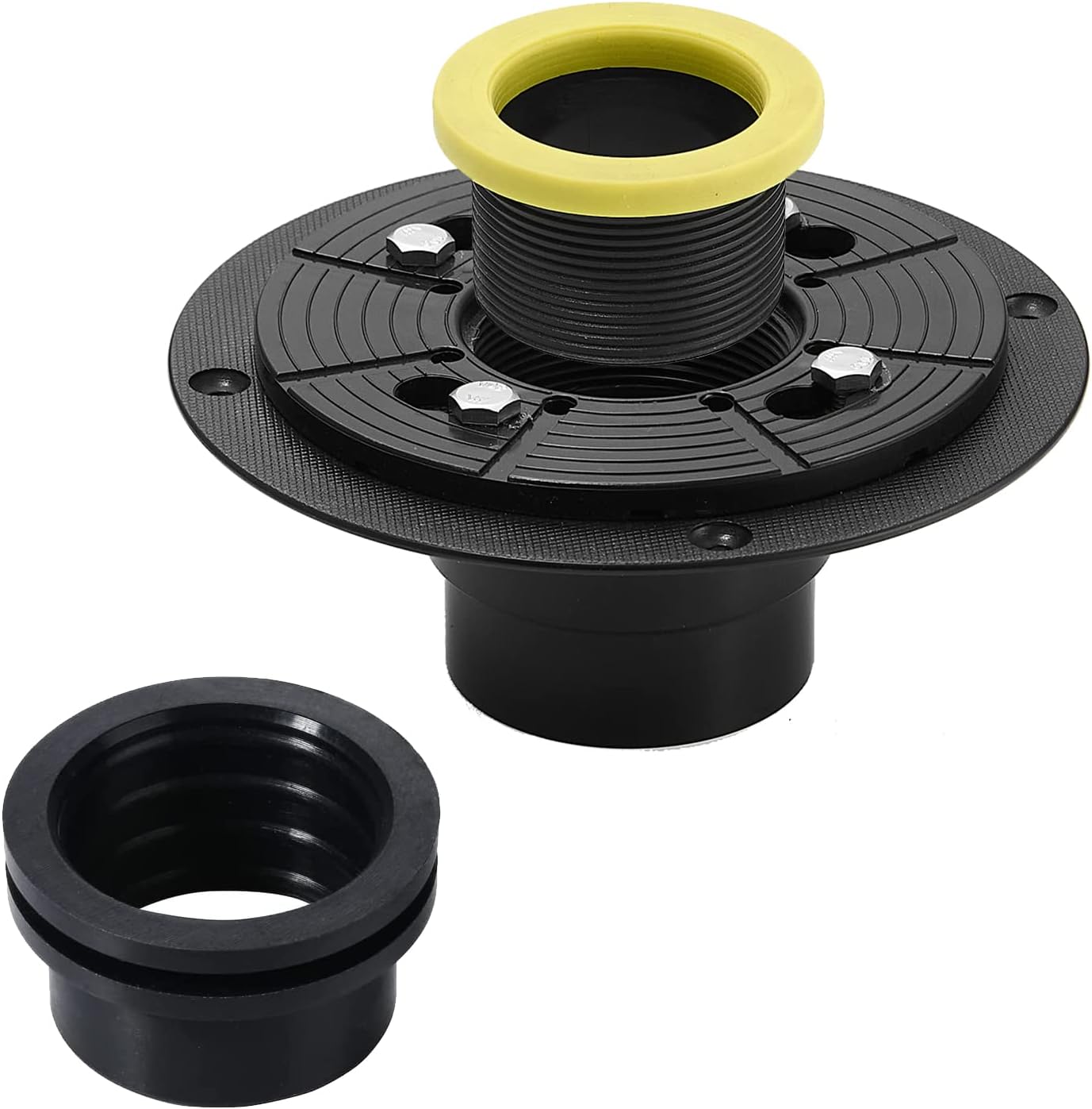 Shower Drain Base Flange Kit with Rubber Coupler Gasket, Threaded Adjustable Ring Adaptor for No