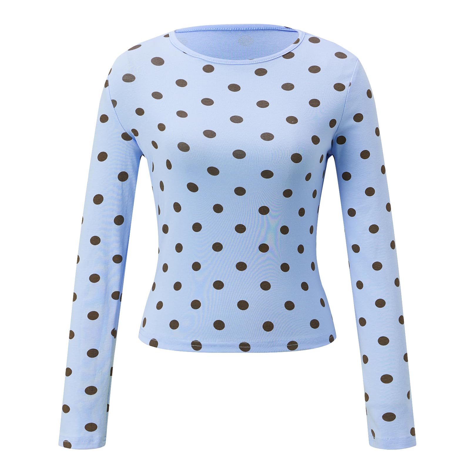 GXNRHG Camisetas de Manga Larga Suave con Lunares para Mujer, elásticas, Ajustadas, básicas, para Salir