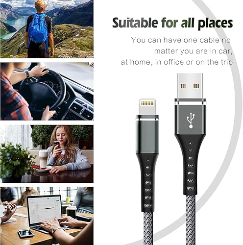 Miniatura 6 de Cargador de iPhone certificado Apple MFi Paquete de 3 cables Lightning de 6 pies de nailon trenzado de carga rápida para iPhone 14, 13, 12, 11 Pro