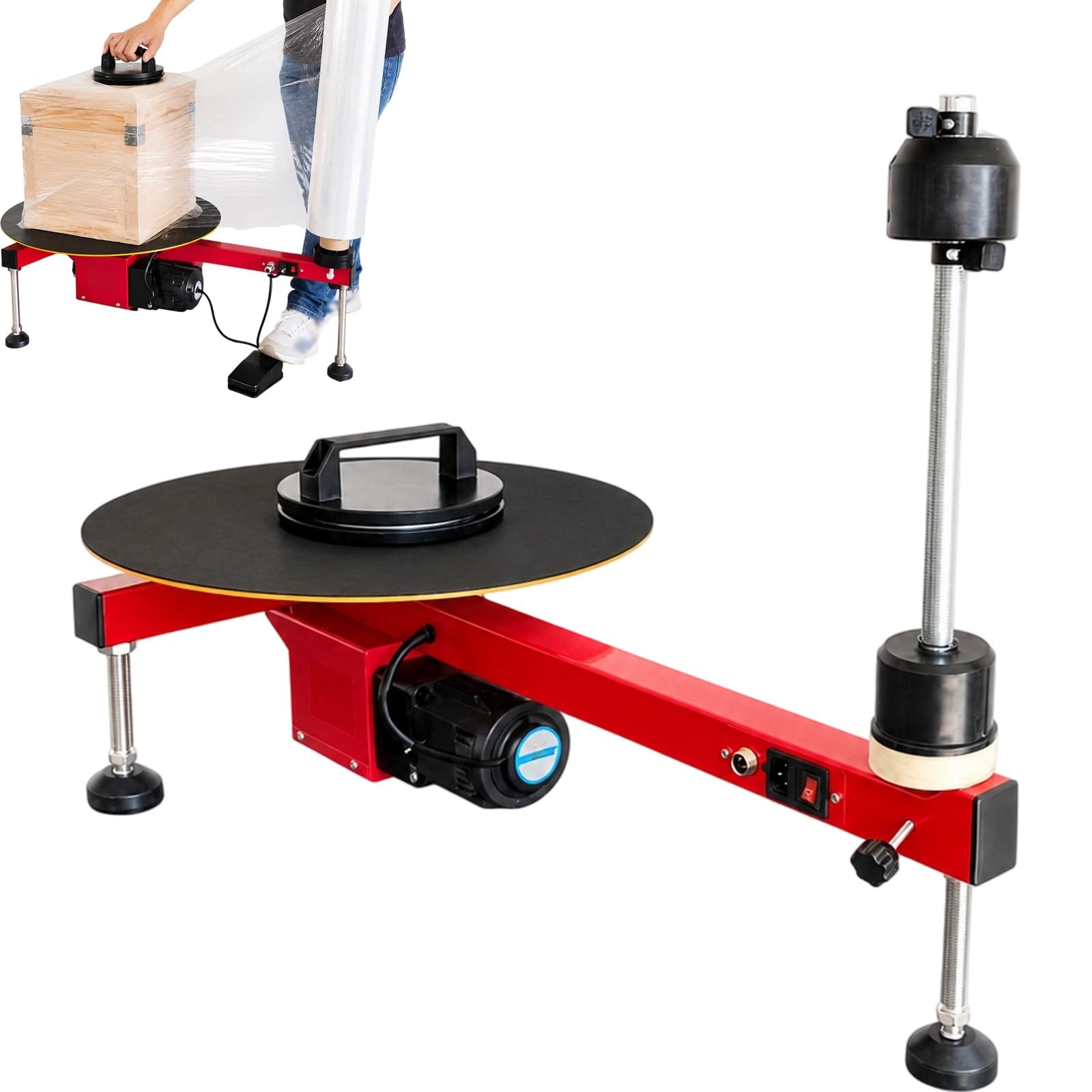 Macchina avvolgitrice elettrica con film estensibile, Dispenser | Velocità della piattaforma girevole di 30 giri/min, comando a pedale, compatibile con film su anima da 76 mm, e-commerce