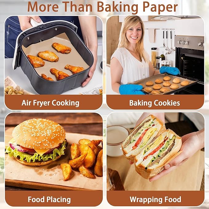Image of 300 Pack 8x8 Pre-Cut Parchment Paper Sheets - Non-Stick, Food-Grade Baking Paper for Square Cake Pans - Heat & Grease Resistant