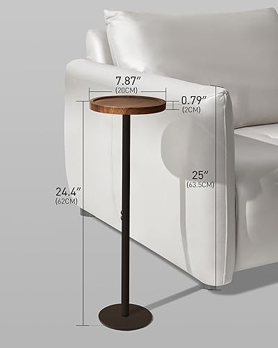 Miniatura 3 de Mesa de bebida, mesa auxiliar de pedestal pequeña, mesa de cóctel redonda, mesa auxiliar con base de metal, para espacios pequeños, marrón nogal